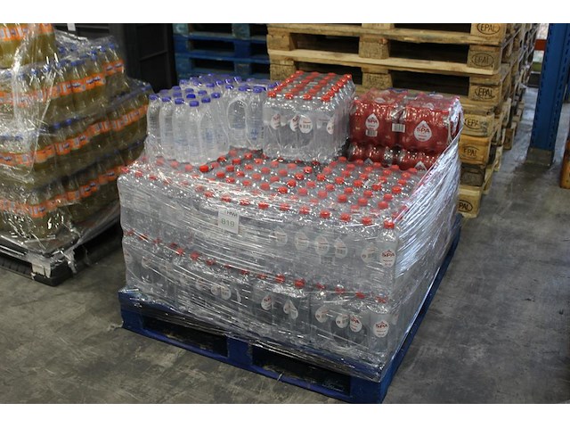 Mix pallet met diverse waters w.o. spa en dolu. tht o.a. 1-26, 12-26 en 7-26. totaal ruim 450 flessen. bod ... - afbeelding 1 van  2