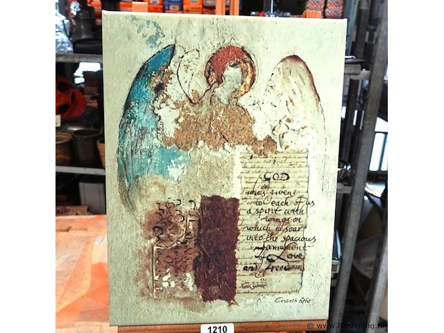Mixed-media kunstwerk op canvas met de afbeelding van een engel - afbeelding 1 van  5
