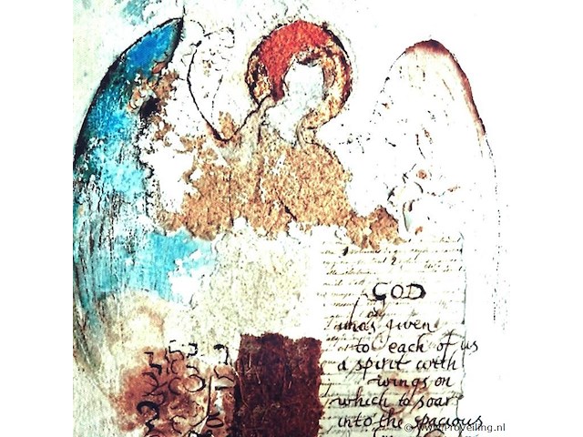 Mixed-media kunstwerk op canvas met de afbeelding van een engel - afbeelding 2 van  5
