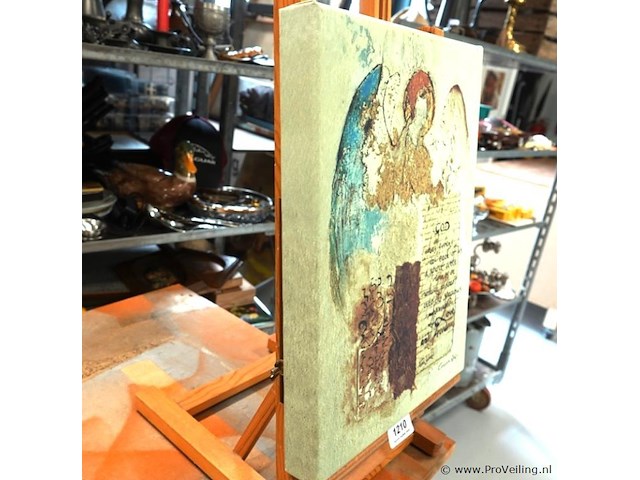 Mixed-media kunstwerk op canvas met de afbeelding van een engel - afbeelding 3 van  5