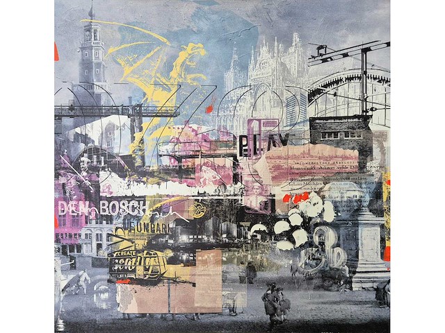 Mixed media/acryl op doek donald van schilt ‘den bosch’ - afbeelding 1 van  4