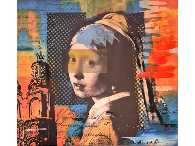 Mixed media/acryl op doek mischa ‘meisje met de parel’ - afbeelding 1 van  4