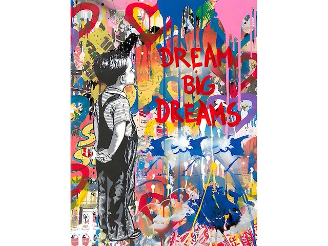 Mixed media/acryl op doek simon bruno ‘dream big dreams’ - afbeelding 1 van  1