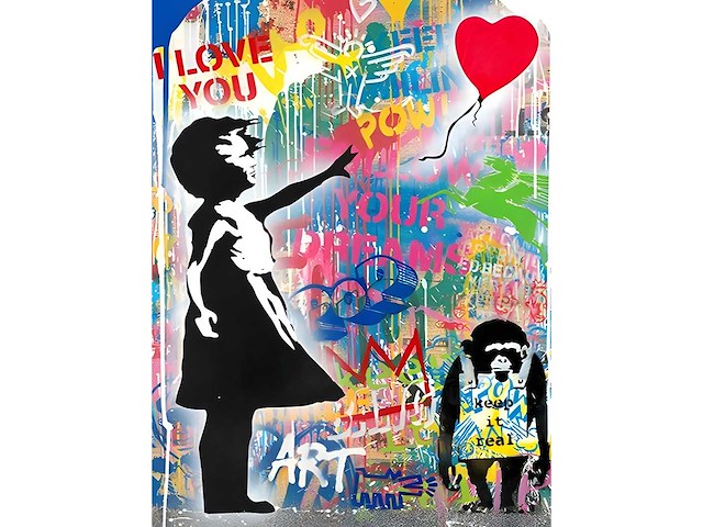 Mixed media/acryl op doek simon bruno ‘i love you’ - afbeelding 1 van  1