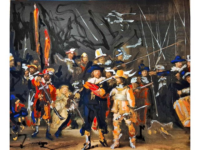 Mixed media/acryl op paneel mischa ‘nachtwacht’ - afbeelding 1 van  3
