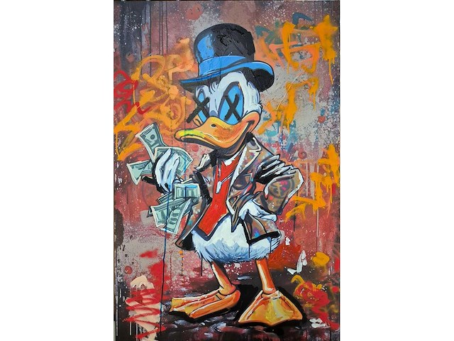 Mixed media/acryl op paneel tyd ‘dollar sign’ - afbeelding 1 van  3