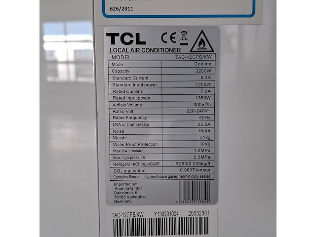Mobiele airco, tcl, tac-12pb/kb - afbeelding 11 van  11