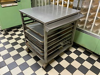 Mobiele rvs werkbank inclusief bakplaten en gereedschaphouder - afbeelding 4 van  4