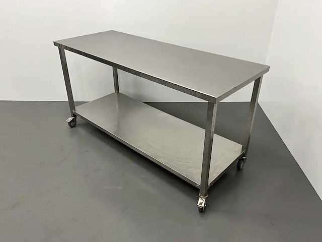 Mobiele rvs werktafel (2x) - afbeelding 1 van  6