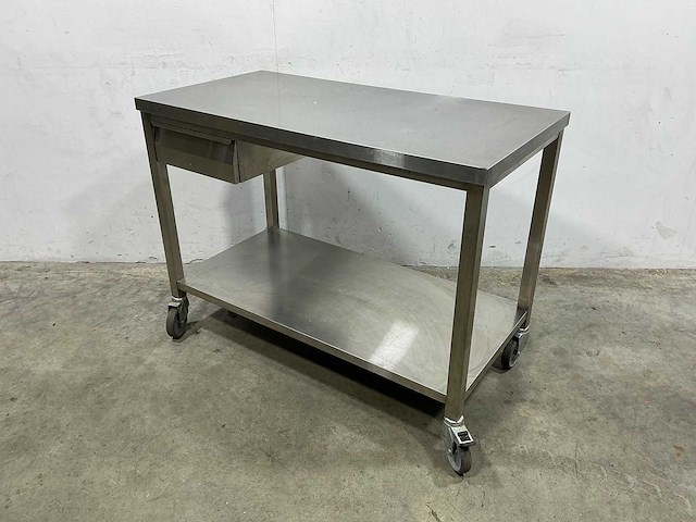 Mobiele rvs werktafel met lade - afbeelding 1 van  3