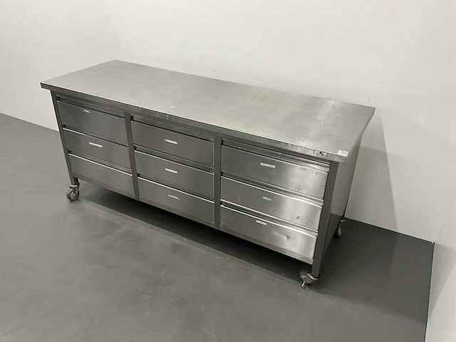 Mobiele rvs werktafel met lades - afbeelding 1 van  6