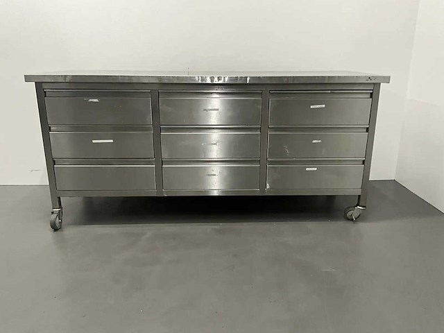 Mobiele rvs werktafel met lades - afbeelding 3 van  6
