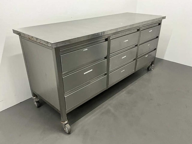 Mobiele rvs werktafel met lades - afbeelding 5 van  6