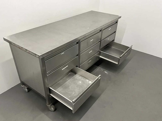 Mobiele rvs werktafel met lades - afbeelding 6 van  6