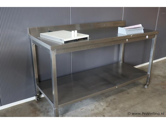 Mobiele werktafel, rvs & folie dispenser & kaassnijplank met kaas snijdraad - afbeelding 1 van  11