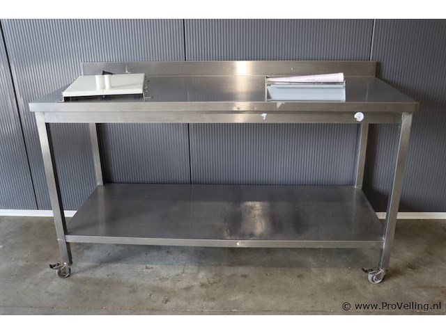 Mobiele werktafel, rvs & folie dispenser & kaassnijplank met kaas snijdraad - afbeelding 4 van  11