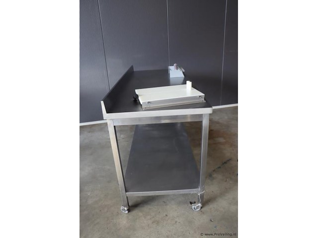 Mobiele werktafel, rvs & folie dispenser & kaassnijplank met kaas snijdraad - afbeelding 5 van  11