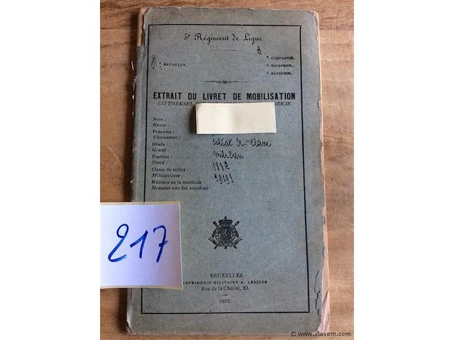 Mobilisatieboekje 1893. - afbeelding 1 van  3