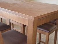 Moderne bruin houten staantafel afm. 220x80x110 , 8 moderne barkrukken bruine rug en zit - afbeelding 8 van  10