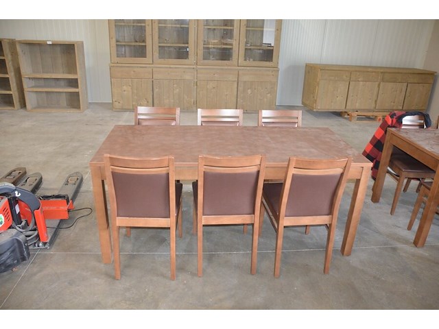 Moderne bruin rechthoekige tafel afm. 180x80 , 6 stoelen bruin rug en zit - afbeelding 1 van  8