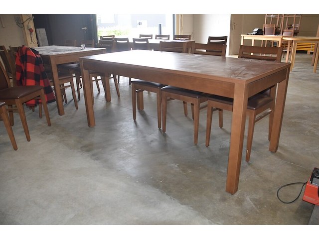 Moderne bruin rechthoekige tafel afm. 180x80 , 6 stoelen bruin rug en zit - afbeelding 4 van  8