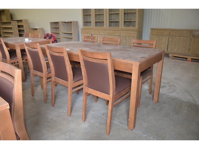 Moderne bruin rechthoekige tafel afm. 180x80 , 6 stoelen bruin rug en zit - afbeelding 1 van  8