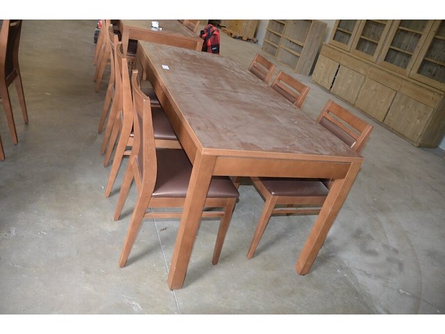 Moderne bruin rechthoekige tafel afm. 180x80 , 6 stoelen bruin rug en zit - afbeelding 2 van  8