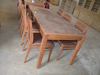 Moderne bruin rechthoekige tafel afm. 180x80 , 6 stoelen bruin rug en zit - afbeelding 2 van  8