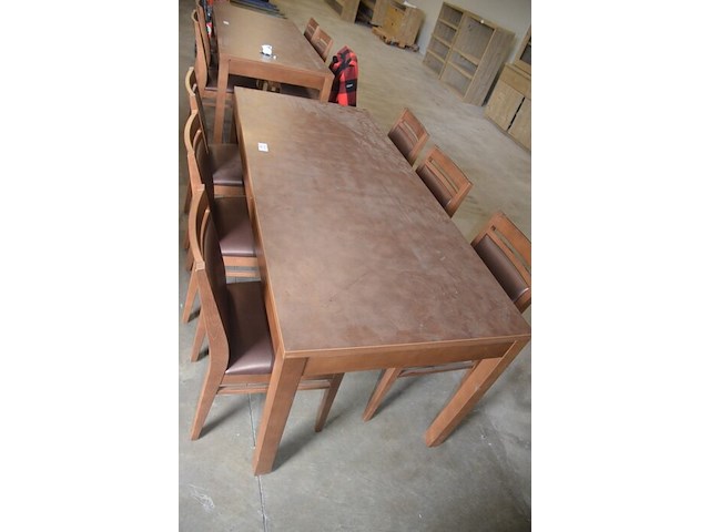 Moderne bruin rechthoekige tafel afm. 180x80 , 6 stoelen bruin rug en zit - afbeelding 3 van  8