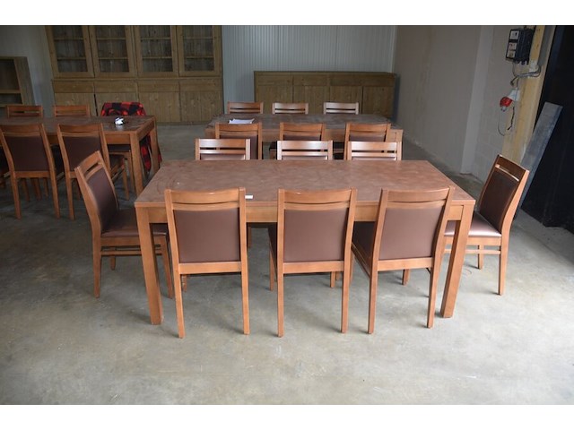 Moderne bruin rechthoekige tafel afm. 180x80 , 8 stoelen bruin rug en zit - afbeelding 1 van  9