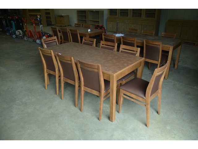 Moderne bruin rechthoekige tafel afm. 180x80 , 8 stoelen bruin rug en zit - afbeelding 2 van  9