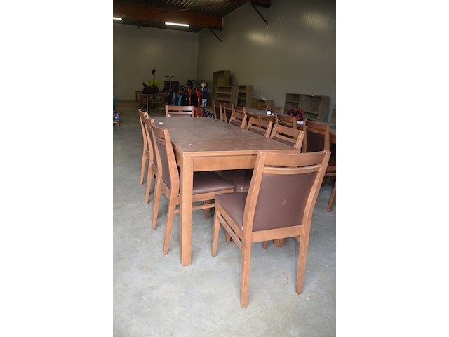 Moderne bruin rechthoekige tafel afm. 180x80 , 8 stoelen bruin rug en zit - afbeelding 3 van  9