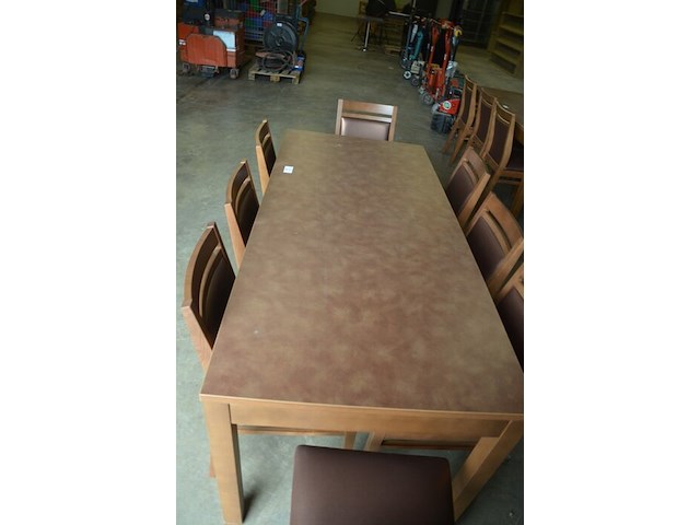 Moderne bruin rechthoekige tafel afm. 180x80 , 8 stoelen bruin rug en zit - afbeelding 4 van  9