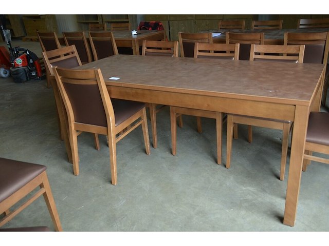 Moderne bruin rechthoekige tafel afm. 180x80 , 8 stoelen bruin rug en zit - afbeelding 7 van  9