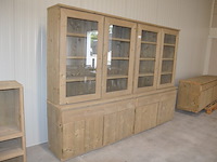 Moderne vol houtgen vitrinekast 4 deuren 4 laden met opzetvitrine 4 glazen deuren afm. 300x220x50 - afbeelding 4 van  10