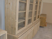 Moderne vol houtgen vitrinekast 4 deuren 4 laden met opzetvitrine 4 glazen deuren afm. 300x220x50 - afbeelding 6 van  10