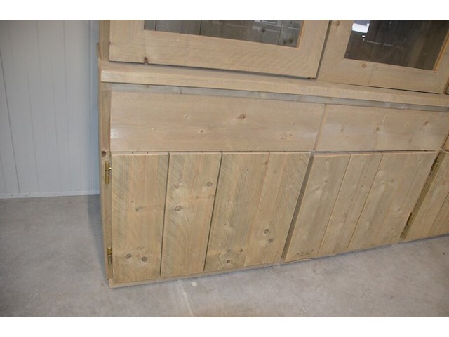 Moderne vol houtgen vitrinekast 4 deuren 4 laden met opzetvitrine 4 glazen deuren afm. 300x220x50 - afbeelding 8 van  10