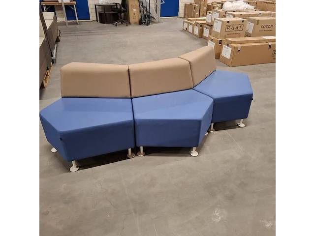 Modulaire zigzag-poef/bank, ejot, blauw / taupe - afbeelding 1 van  5