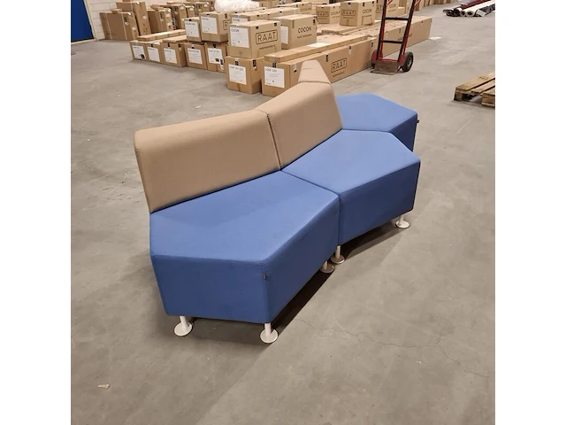 Modulaire zigzag-poef/bank, ejot, blauw / taupe - afbeelding 2 van  5