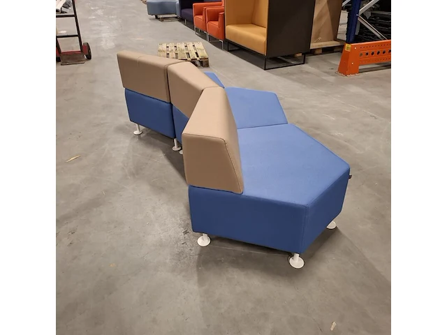 Modulaire zigzag-poef/bank, ejot, blauw / taupe - afbeelding 3 van  5