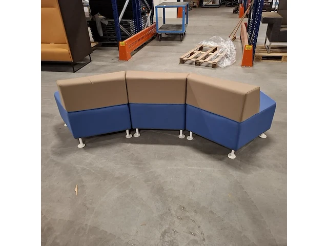 Modulaire zigzag-poef/bank, ejot, blauw / taupe - afbeelding 4 van  5
