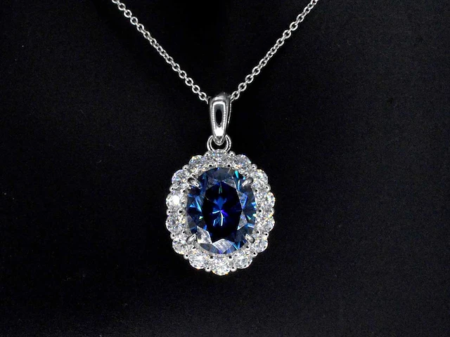 Moissaniet entourage hanger blauwe steen - afbeelding 1 van  7