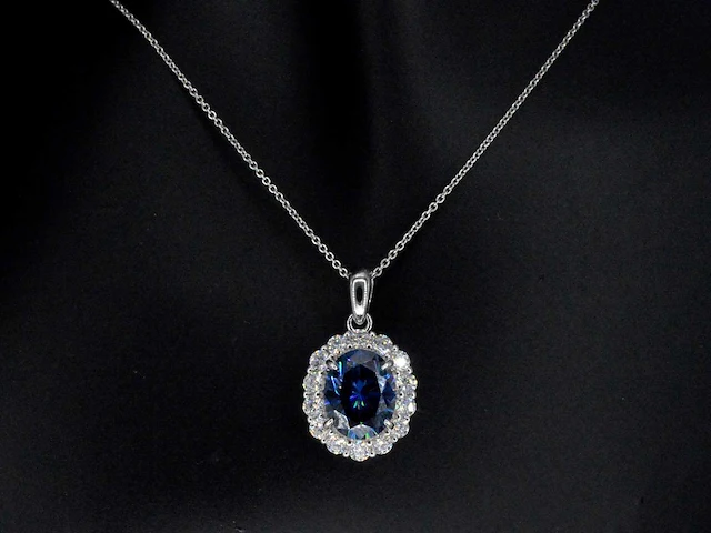 Moissaniet entourage hanger blauwe steen - afbeelding 2 van  7