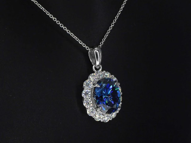 Moissaniet entourage hanger blauwe steen - afbeelding 3 van  7