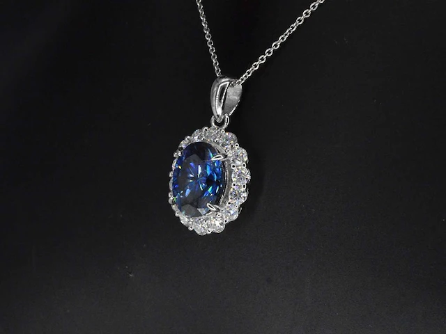 Moissaniet entourage hanger blauwe steen - afbeelding 4 van  7