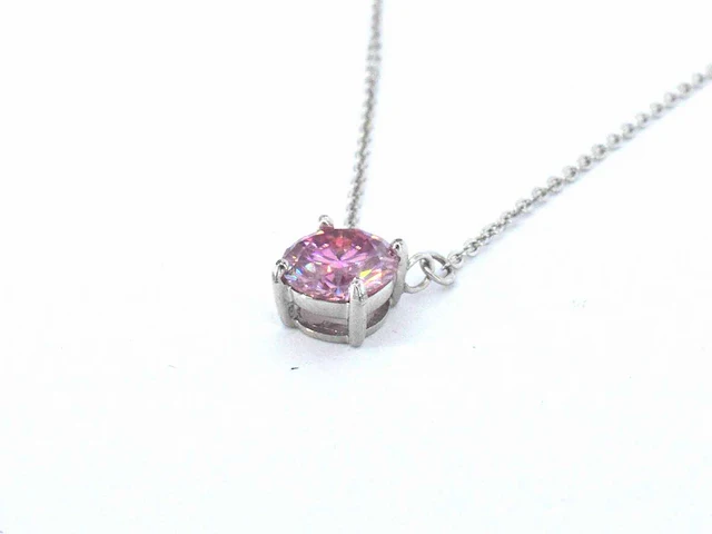 Moissaniet solitair halsketting roze - afbeelding 2 van  11