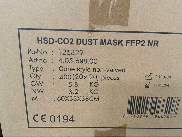 Mondkapje hsd-co2 ff2p (2400x) - afbeelding 3 van  13