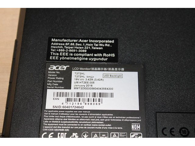 Monitor acer 27 inch. let op: exclusief kabels en voet. - afbeelding 3 van  3