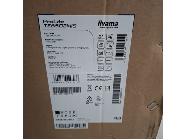 Monitor, iiyama, pro lite te6503mis - afbeelding 5 van  5