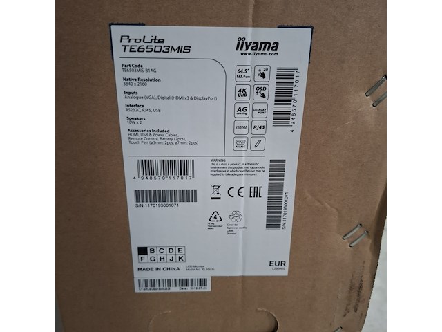Monitor, iiyama, pro lite te6503mis - afbeelding 5 van  5